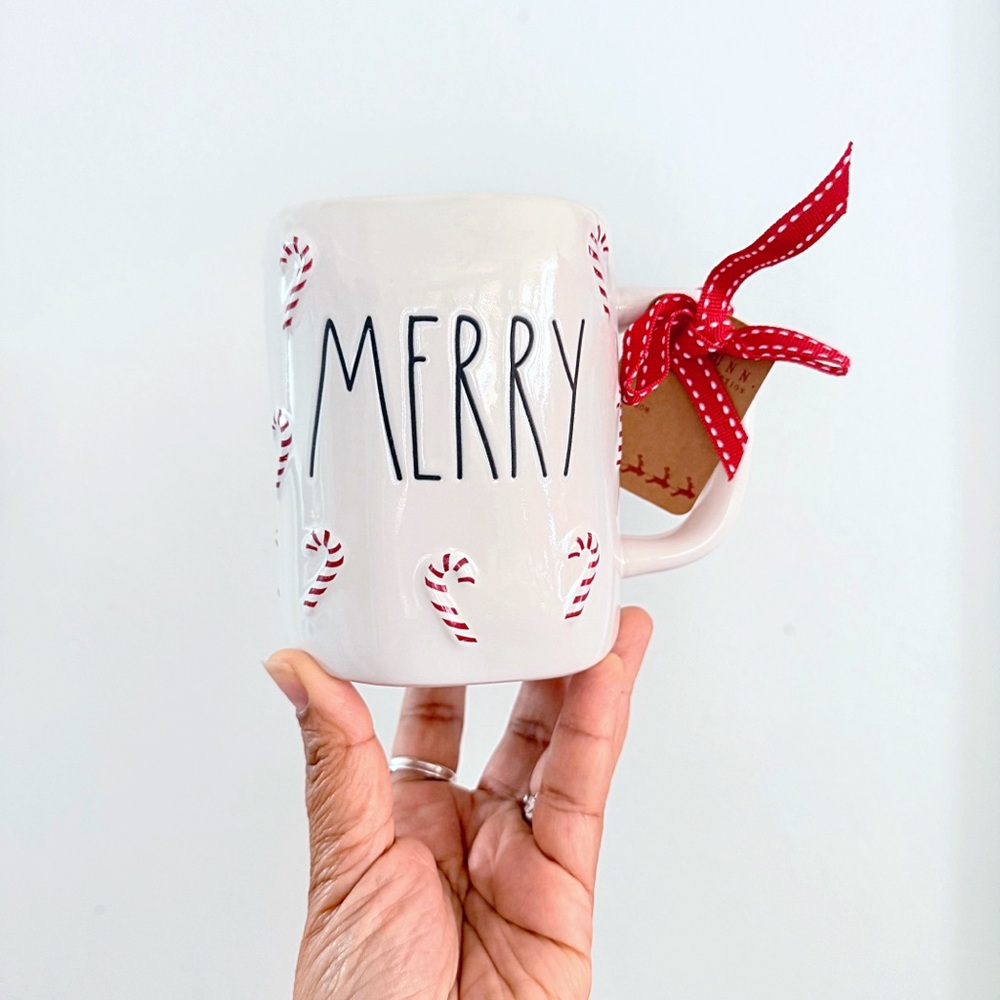 Rae Dunn MERRY Red and White Candy Cane Ceramic Christmas Mug